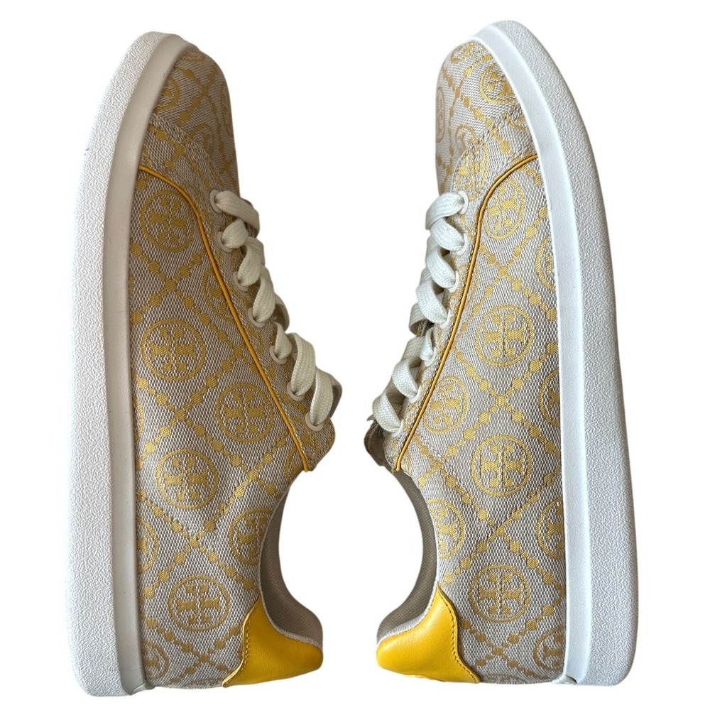 Tory Burch Howell T-Monogram Court Sneakers Goldfinch Yellow 8.5